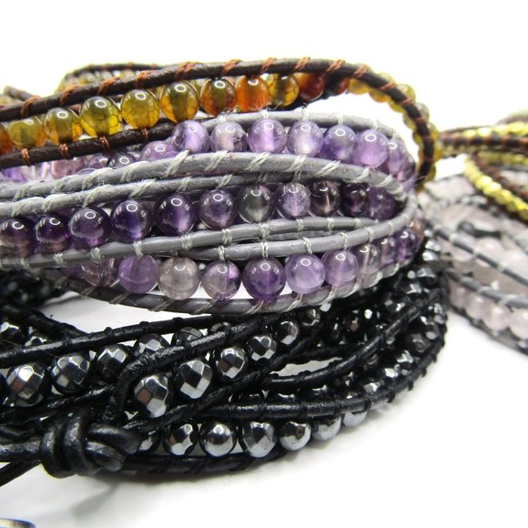 6 Lulu Dharma Wrap Bracelets Amethyst Amber Rose Quartz More - Picture 2 of 4